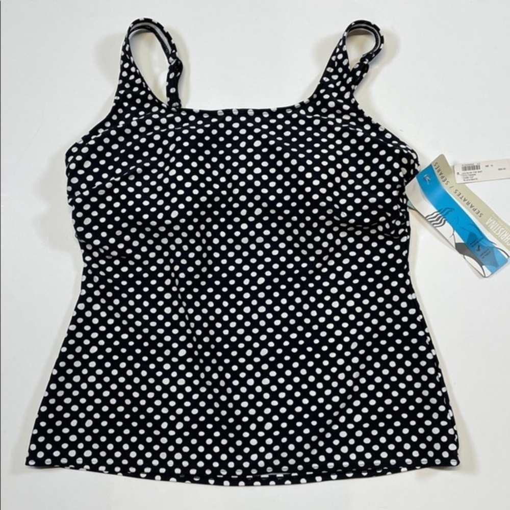 Christina Swimwear Polka Dot Tankini Top Size 16 Black White